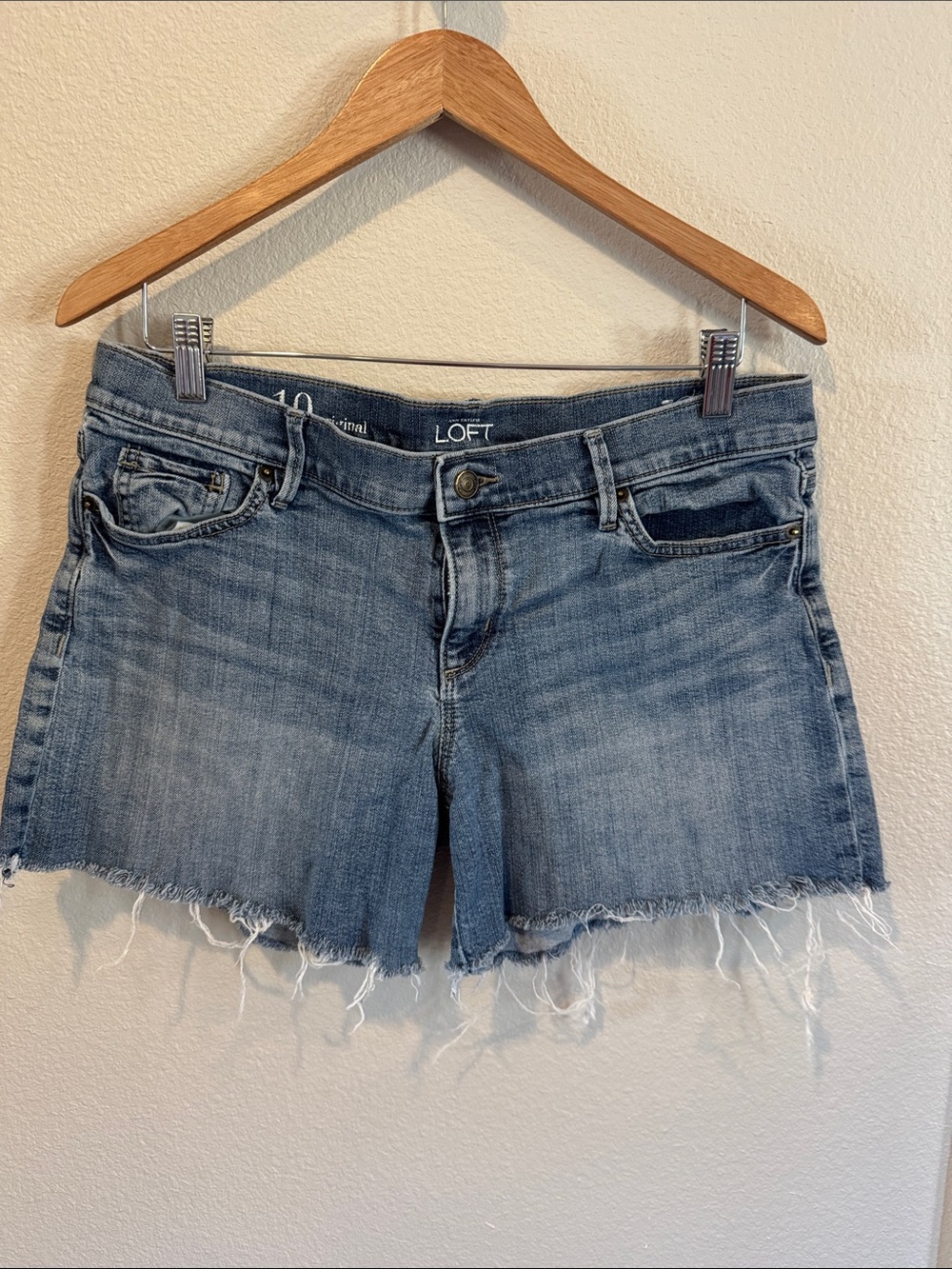 LOFT Light Blue Distressed Denim Cutoff Shorts